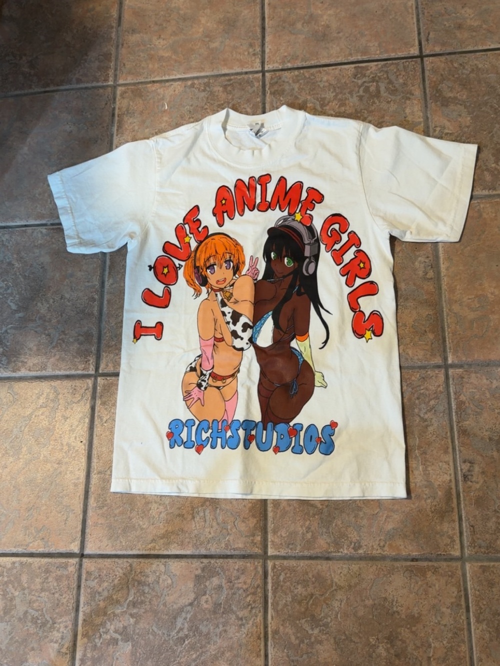 Men’s ' White 'I Love Anime Girls' Graphic Tee Fits medium